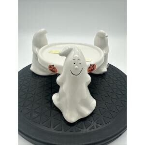 Halloween Ghost Pillar Pedestal Candle Holder Three Ghosts Ceramic